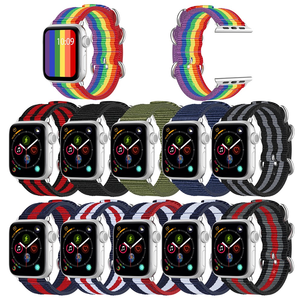 Nylon Estilo Do Arco-íris Lona Cinta De Substituição Relógio Inteligente Para A Série Relógio Maçã 5/4 40 Milímetros / Série 3/2/1 38 Milímetros - Cor Do Arco-íris-6