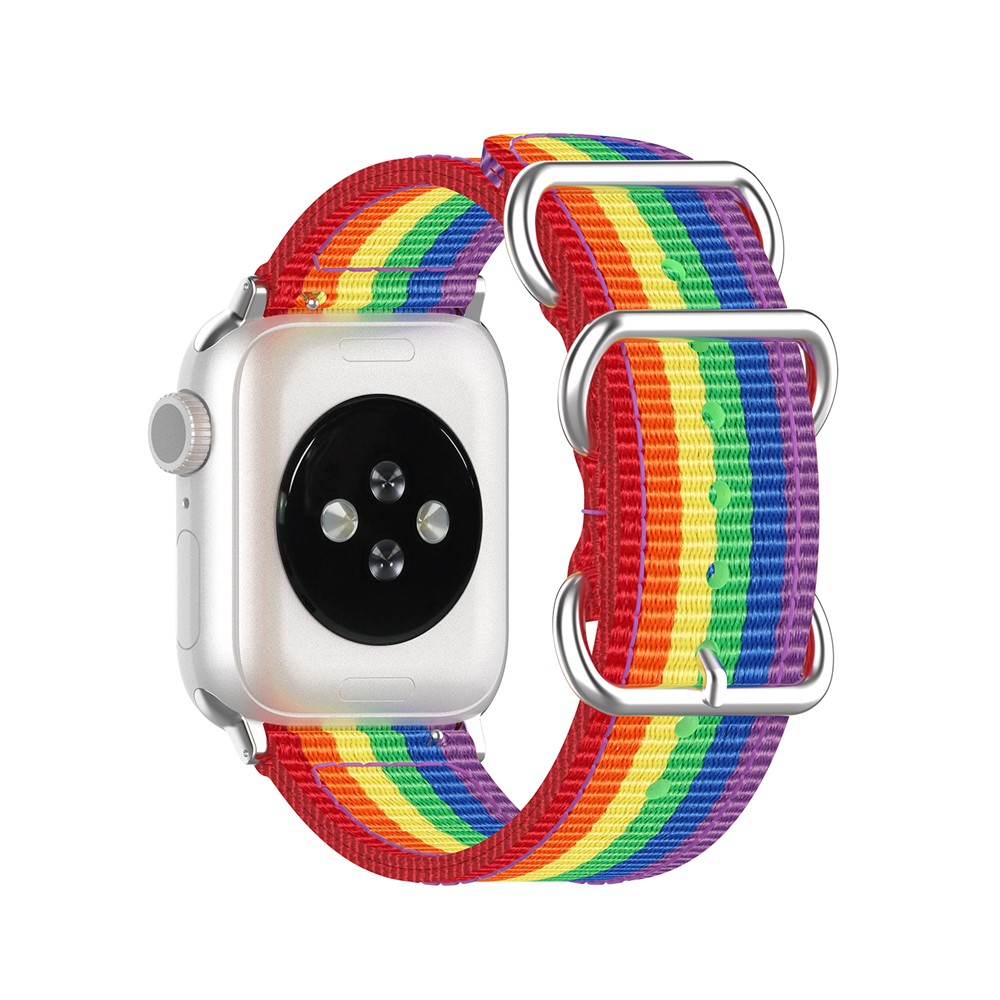 Nylon Estilo Do Arco-íris Lona Substituição Banda Relógio Inteligente Para A Série Relógio Maçã 5/4 44 Milímetros / Série 3/2/1 42 milímetros - Cor Do Arco-íris-1