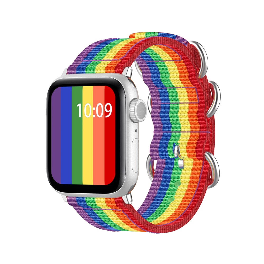 Nylon Estilo Do Arco-íris Lona Substituição Banda Relógio Inteligente Para A Série Relógio Maçã 5/4 44 Milímetros / Série 3/2/1 42 milímetros - Cor Do Arco-íris-4
