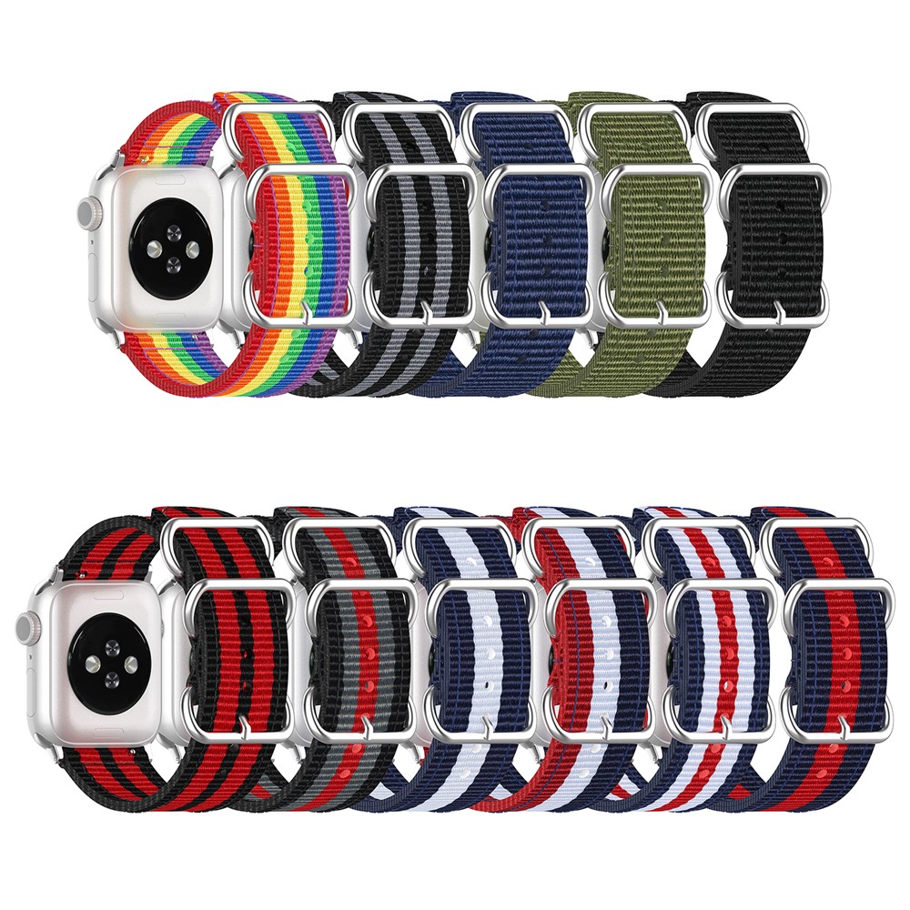 Nylon Estilo Do Arco-íris Lona Substituição Banda Relógio Inteligente Para A Série Relógio Maçã 5/4 44 Milímetros / Série 3/2/1 42 milímetros - Cor Do Arco-íris-8