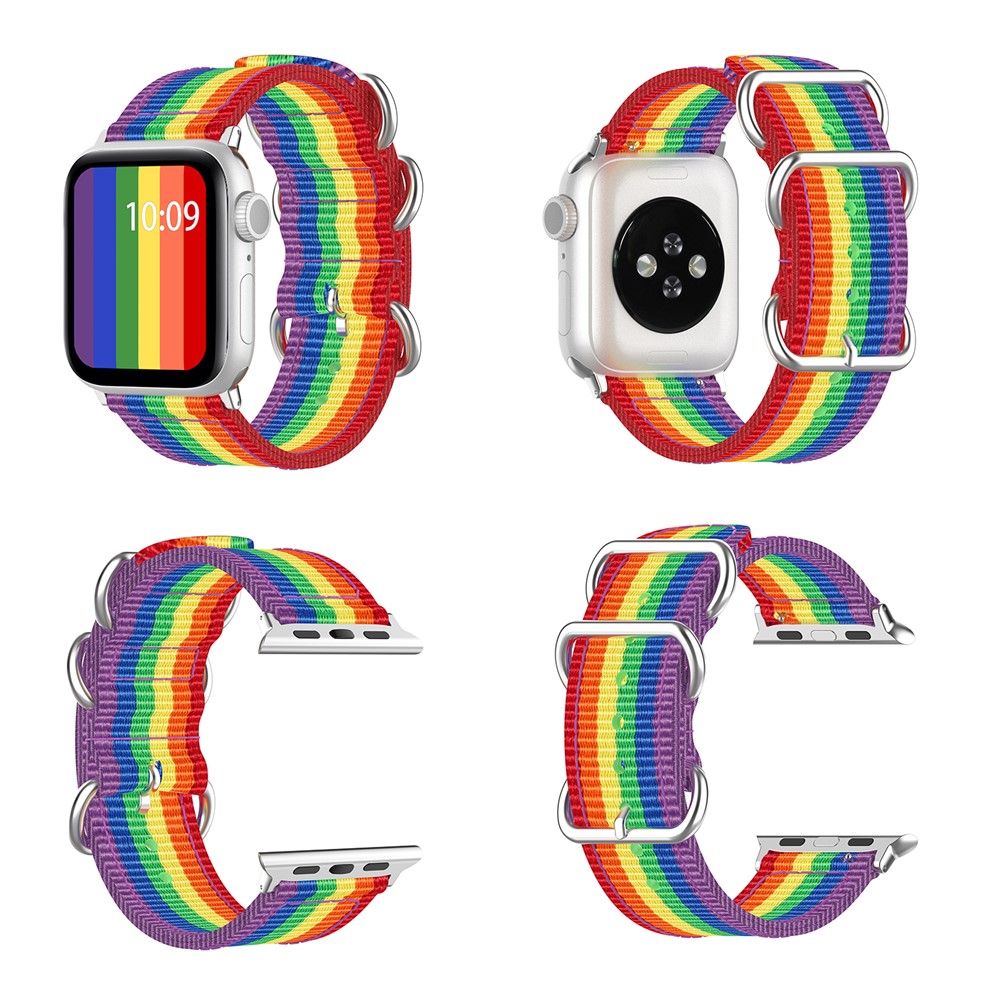 Nylon Estilo Do Arco-íris Lona Substituição Banda Relógio Inteligente Para A Série Relógio Maçã 5/4 44 Milímetros / Série 3/2/1 42 milímetros - Cor Do Arco-íris-9