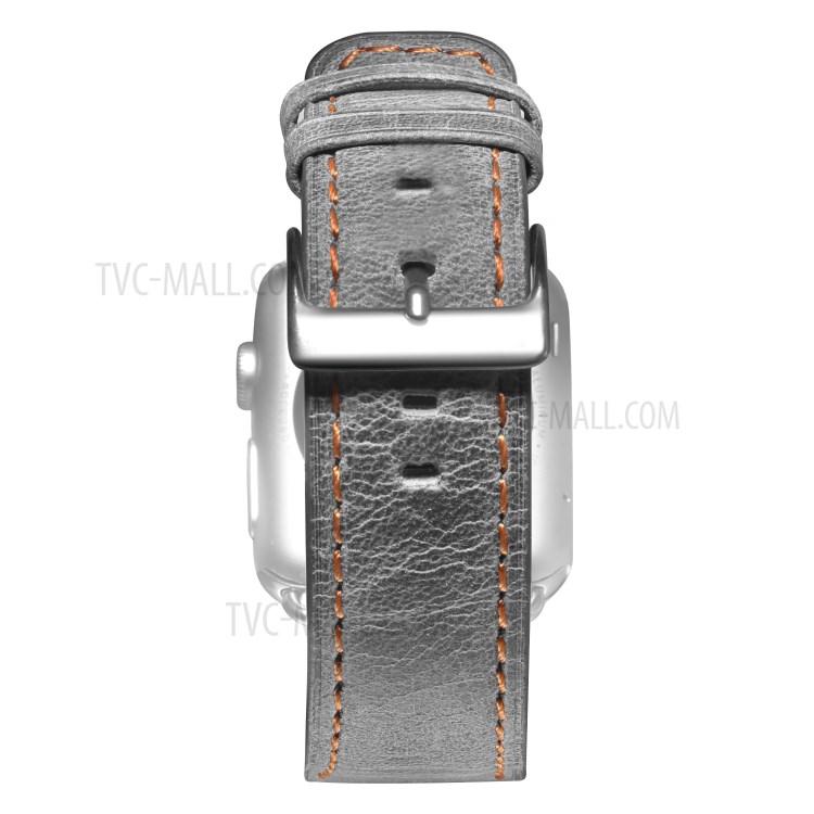 Crack Texture Genuine Leather Watch Strap for Apple Watch Series 3 2 1 42mm/Series 5 4 44mm - Grey-3