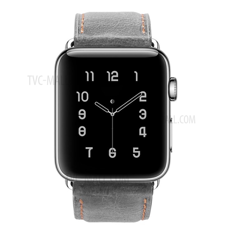 Crack Texture Genuine Leather Watch Strap for Apple Watch Series 3 2 1 42mm/Series 5 4 44mm - Grey-4