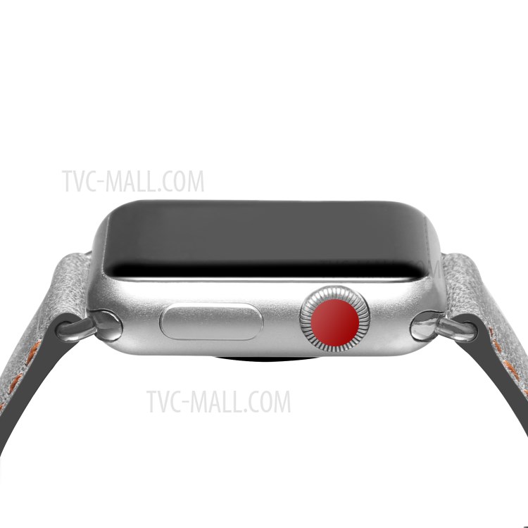 Crack Texture Genuine Leather Watch Strap for Apple Watch Series 3 2 1 42mm/Series 5 4 44mm - Grey-6