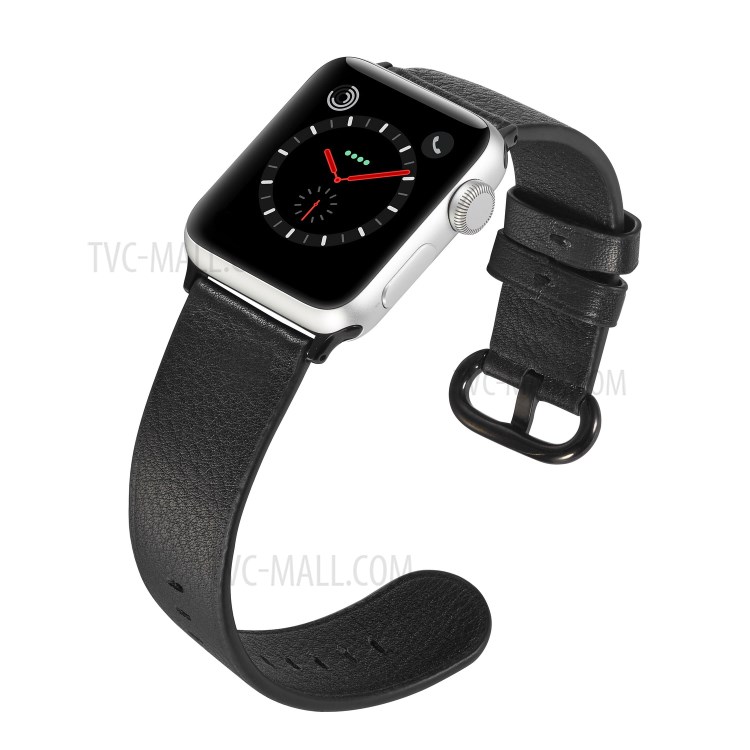 Genuine Leather Smart Watch Strap Replacement for Apple Watch Series 1/2/3 42mm / Series 4/5 44mm - Black-3