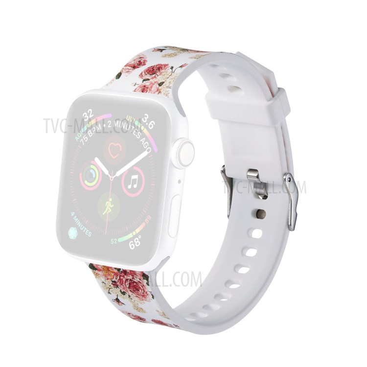 Pattern Printing Silicone Watch Strap for Apple Watch Series 3 2 1 38mm/Series 5 4 40mm - Peony-1