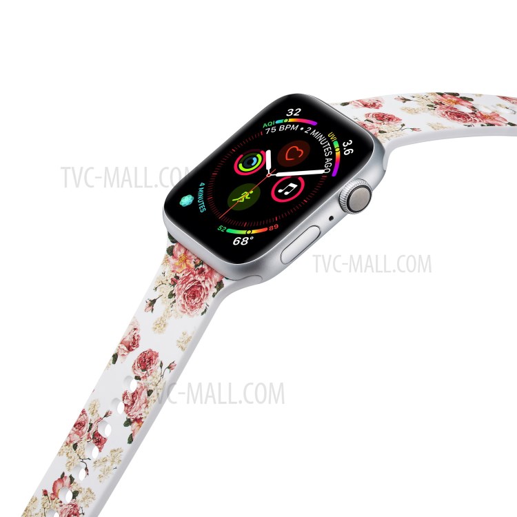 Pattern Printing Silicone Watch Strap for Apple Watch Series 3 2 1 38mm/Series 5 4 40mm - Peony-2