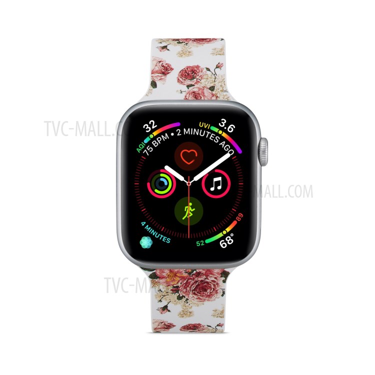 Pattern Printing Silicone Watch Strap for Apple Watch Series 3 2 1 38mm/Series 5 4 40mm - Peony-3