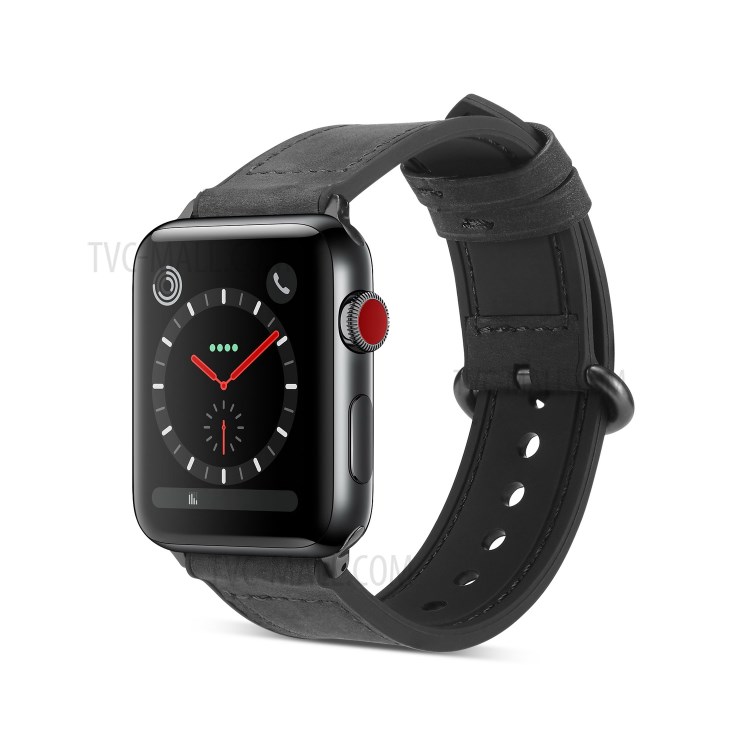 Vantage Style Matte PU Leather Smart Watch Band Strap Replacement for Apple Watch Series 1/2/3 42mm / Series 5/4 44mm - Black-1