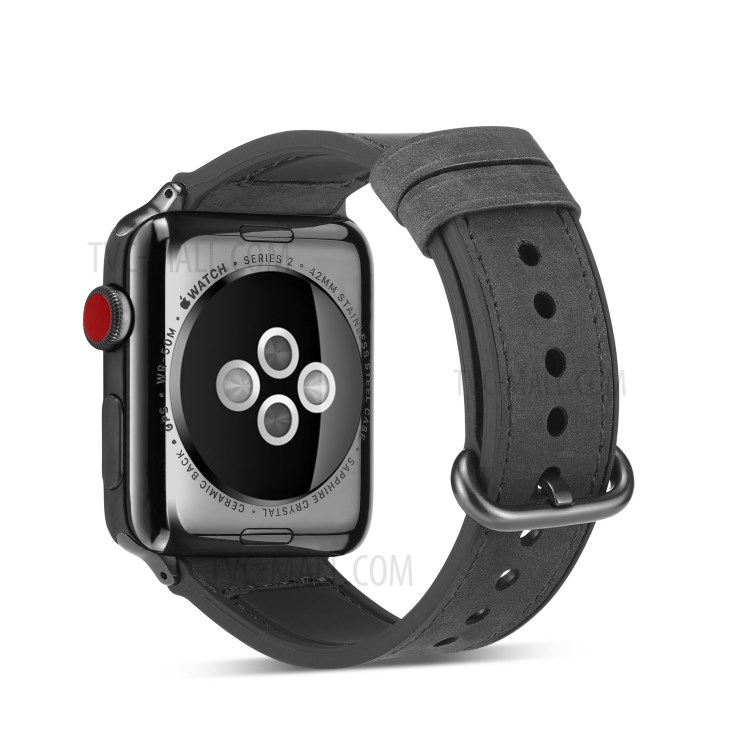 Vantage Style Matte PU Leather Smart Watch Band Strap Replacement for Apple Watch Series 1/2/3 42mm / Series 5/4 44mm - Black-2