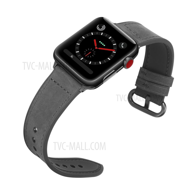 Vantage Style Matte PU Leather Smart Watch Band Strap Replacement for Apple Watch Series 1/2/3 42mm / Series 5/4 44mm - Black-3