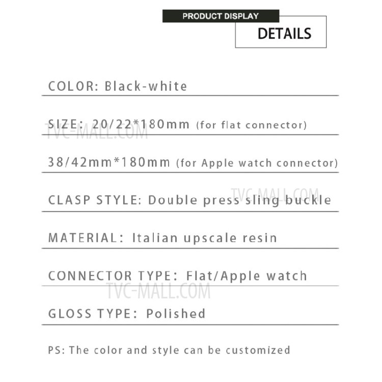 Substituição Pulseira De Relógio De Resina Para A Série Relógio Maçã 5/4 40mm, Série 3/2/1 38 Milímetros - Preto Branco-4