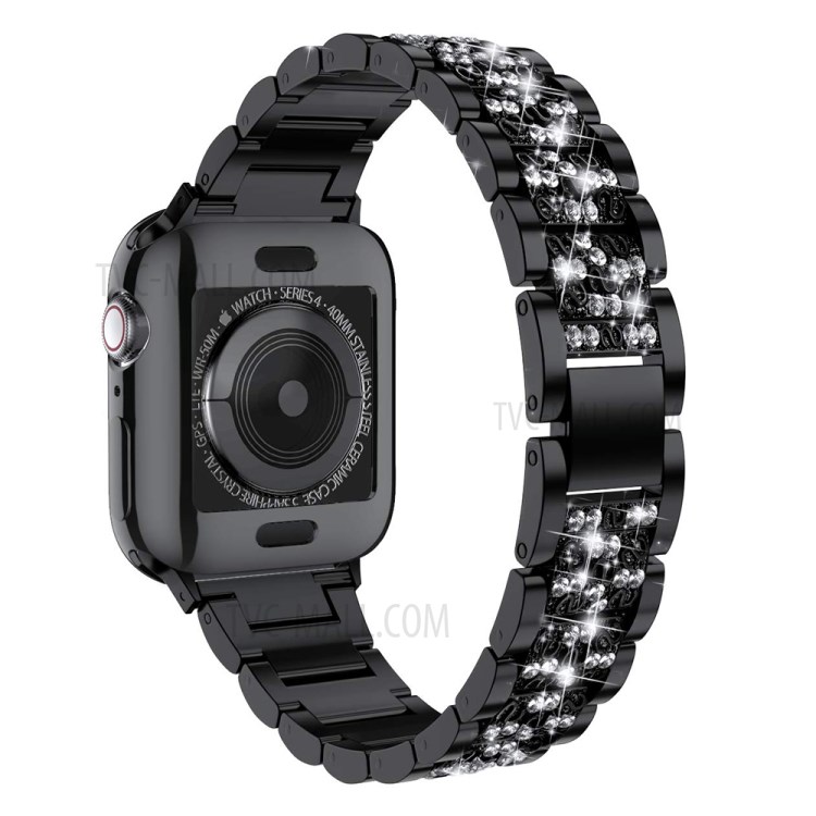 Reloj De La Aleación De Reemplazo Decoración Correa De Diamantes De Imitación De Aluminio Para La Serie Reloj De Manzana 5/4 44mm / Serie 3/2/1 42mm - Negro-1