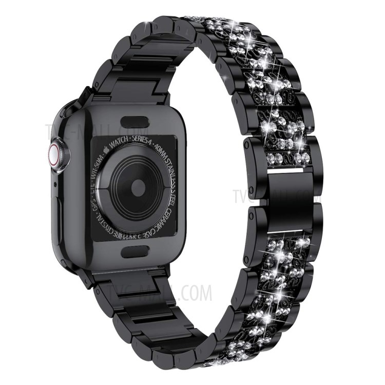 Aluminum Alloy Watch Strap Replacement Rhinestone Decor for Apple Watch Series 5/4 44mm / Series 3/2/1 42mm - Black-1