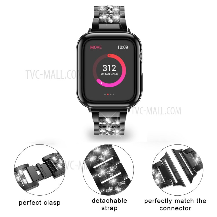 Reloj De La Aleación De Reemplazo Decoración Correa De Diamantes De Imitación De Aluminio Para La Serie Reloj De Manzana 5/4 44mm / Serie 3/2/1 42mm - Negro-2