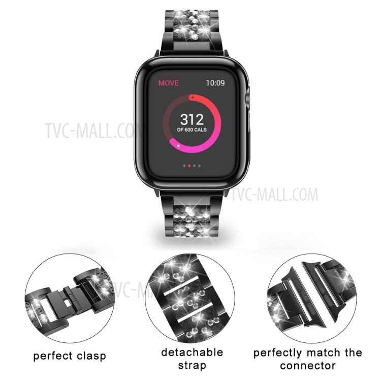 Aluminum Alloy Watch Strap Replacement Rhinestone Decor for Apple Watch Series 5/4 44mm / Series 3/2/1 42mm - Black-2