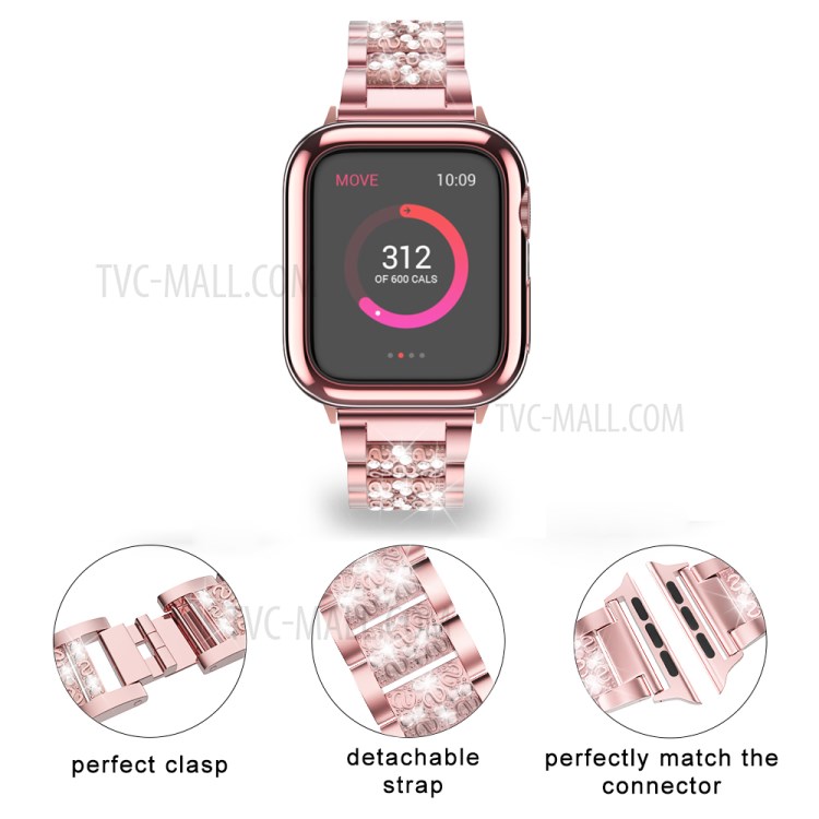 Aluminum Alloy Watch Strap Replacement Rhinestone Decor for Apple Watch Series 6 SE 5 4 44mm / Series 3/2/1 42mm - Rose Gold-2