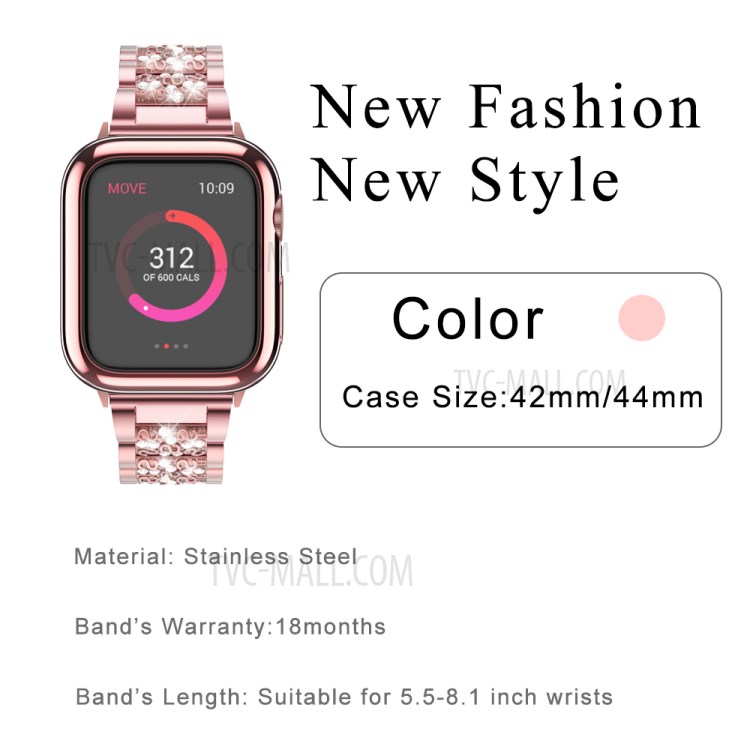 Aluminum Alloy Watch Strap Replacement Rhinestone Decor for Apple Watch Series 6 SE 5 4 44mm / Series 3/2/1 42mm - Rose Gold-3