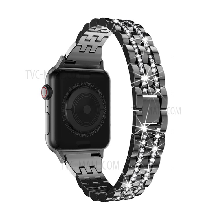 Aluminum Alloy Watch Strap Band Rhinestone Decor for Apple Watch Series 5/4 44mm / Series 3/2/1 42mm - Black-1