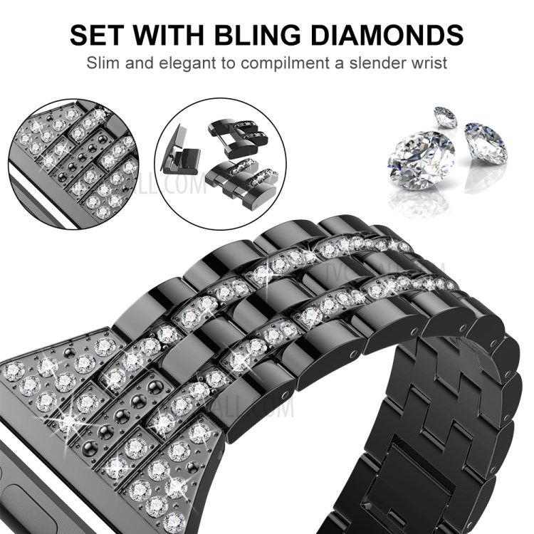 Bande De Montre Bracelet En Alliage D'aluminium Pour La Décoration En Strass Série Montre De Pomme 5/4 44mm / Série 3/2/1 42mm - Noir-3