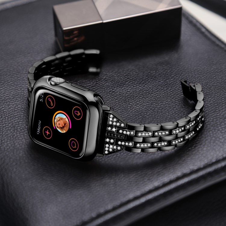 Bande De Montre Bracelet En Alliage D'aluminium Pour La Décoration En Strass Série Montre De Pomme 5/4 44mm / Série 3/2/1 42mm - Noir-4