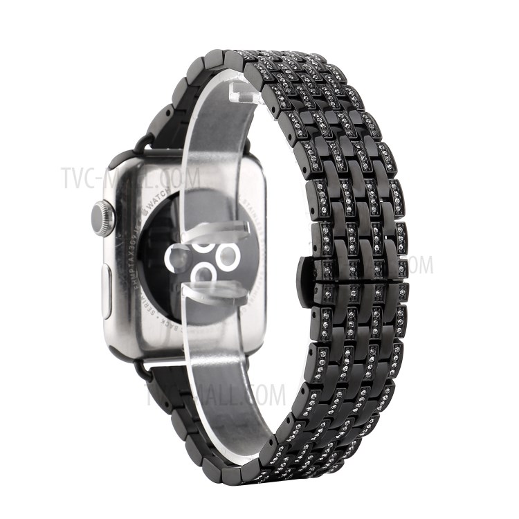 Aluminiumlegierung Bügeluhr Band Strass-Dekor Für Apfel Uhrenserie 5/4 44mm / Serie 3/2/1 42mm - Schwarz-1