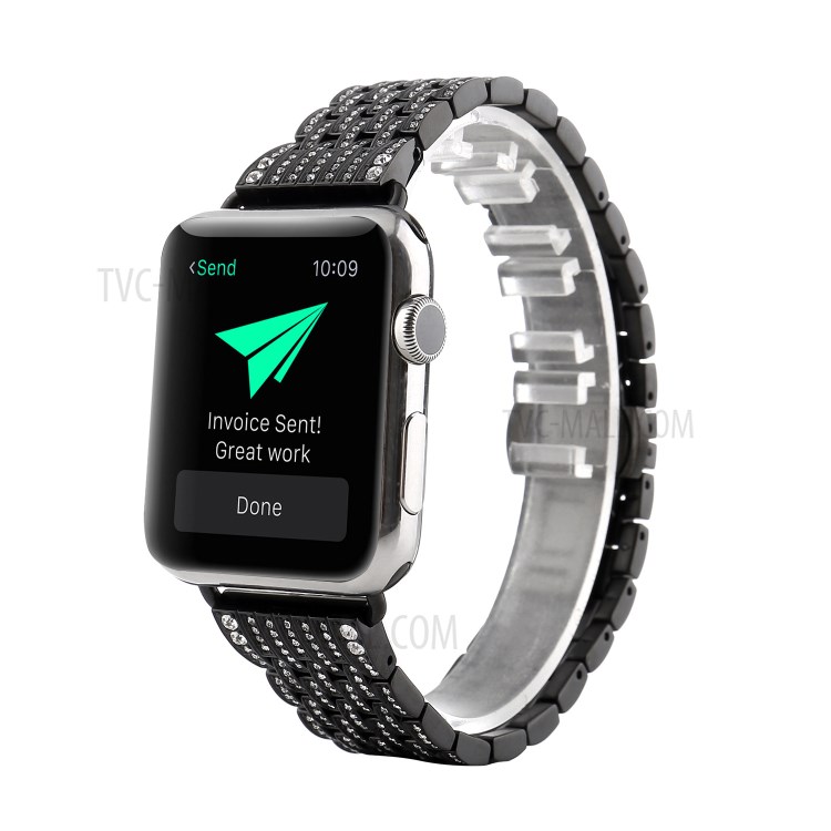 Aluminiumlegierung Bügeluhr Band Strass-Dekor Für Apfel Uhrenserie 5/4 44mm / Serie 3/2/1 42mm - Schwarz-2