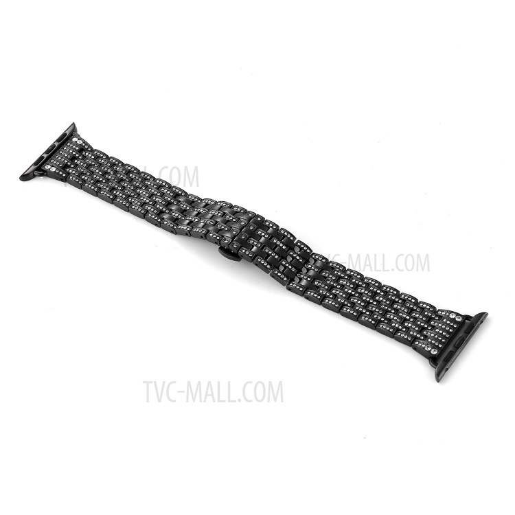 Aluminiumlegierung Bügeluhr Band Strass-Dekor Für Apfel Uhrenserie 5/4 44mm / Serie 3/2/1 42mm - Schwarz-3