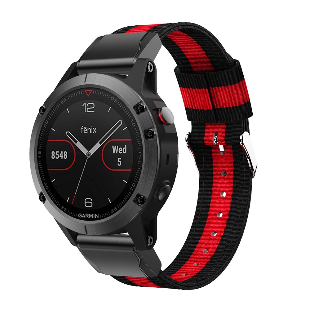 Nylon Watch Band Strap Replacement for Garmin Fenix 5 - Black / Red / Black-3