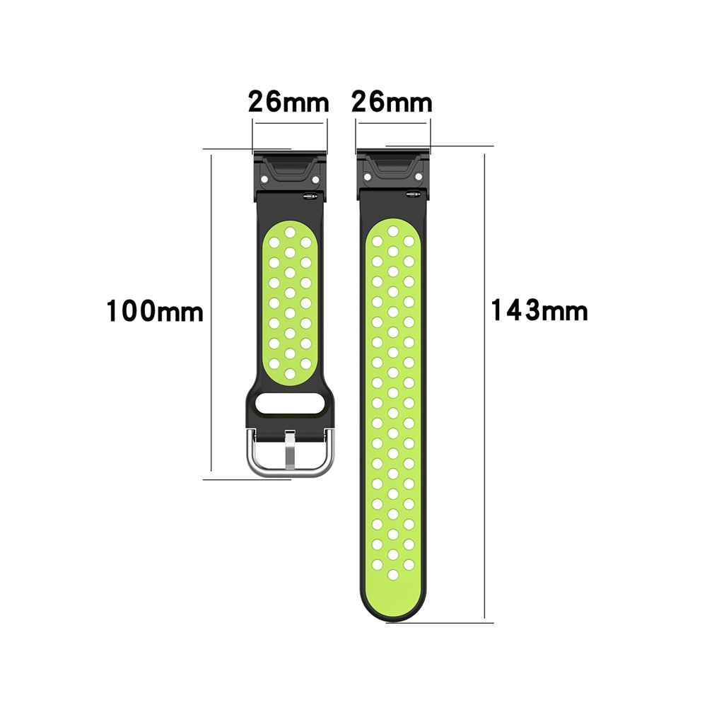 26mm Silicone Bi-couleur Bracelet À Puce Pour Garmin Fenix 6x / Fenix 6X GPS / Fenix 6X Pro / Fenix 5X - Vert Noir / Fluorescent-6