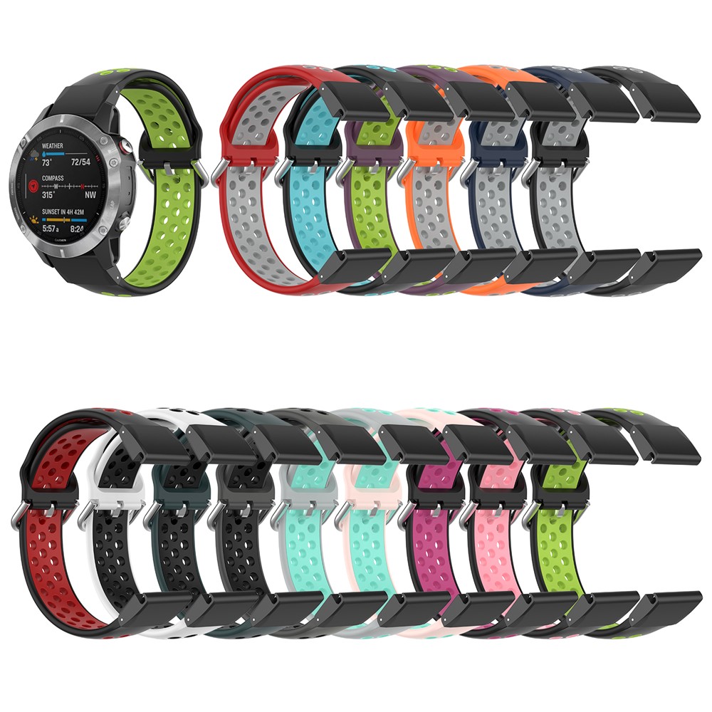 Banda de Relógio de Silicone de 22 mm Para Garmin Fenix ​​5/6/7/gps/6 Pro GPS/6 Sapphire GPS/5 - Verde Preto/fluorescente