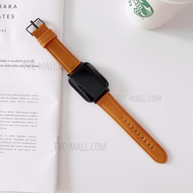 Plain Surface Genuine Leather Watch Band for Oppo Watch 41mm - Brown-2