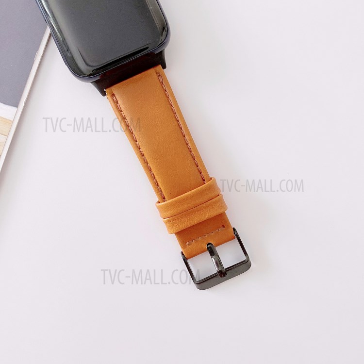 Plain Surface Genuine Leather Watch Band for Oppo Watch 41mm - Brown-3