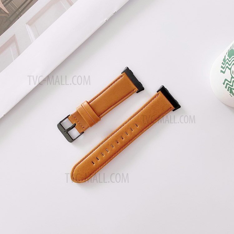 Plain Surface Genuine Leather Watch Band for Oppo Watch 46mm - Brown-1
