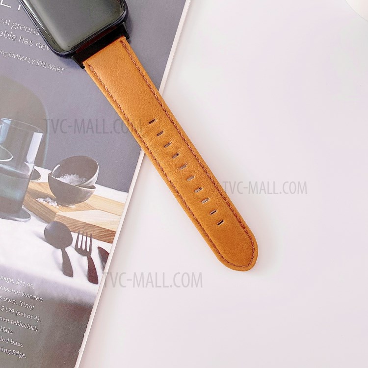 Plain Surface Genuine Leather Watch Band for Oppo Watch 46mm - Brown-4