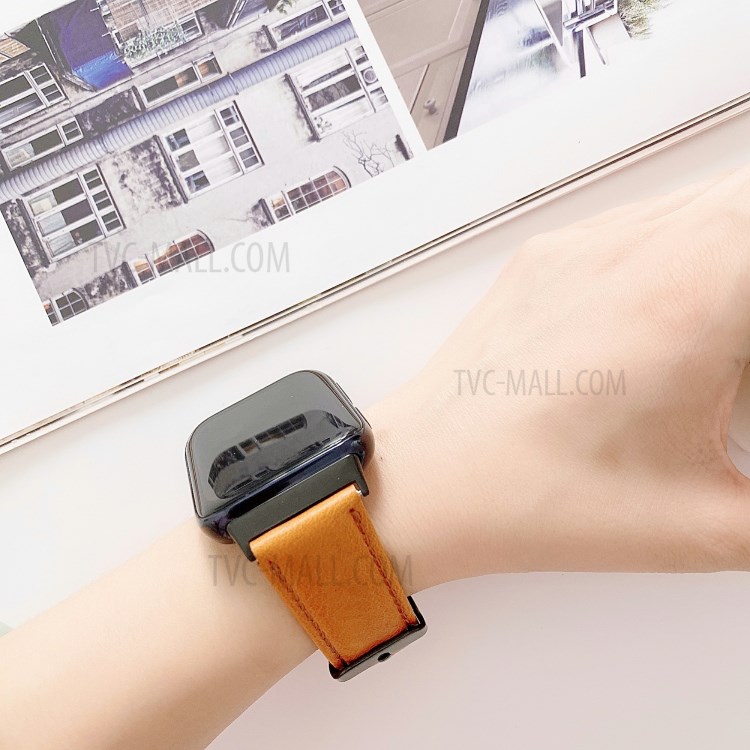 Plain Surface Genuine Leather Watch Band for Oppo Watch 46mm - Brown-5