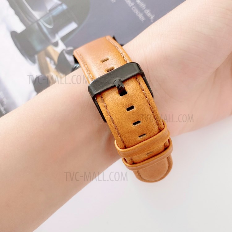 Plain Surface Genuine Leather Watch Band for Oppo Watch 46mm - Brown-6