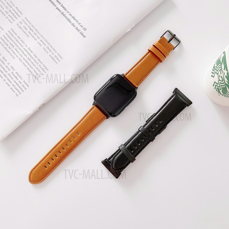 Plain Surface Genuine Leather Watch Band for Oppo Watch 46mm - Brown-7