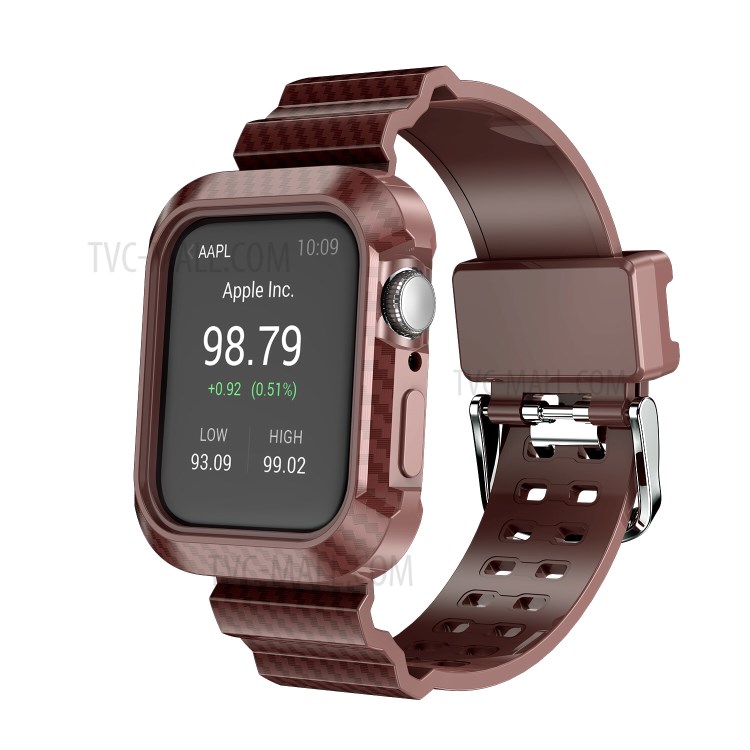 Carbon Fiber Grain Silicone Smart Watchband for Apple Watch SE/Series 6/5/4 44mm - Brown-1