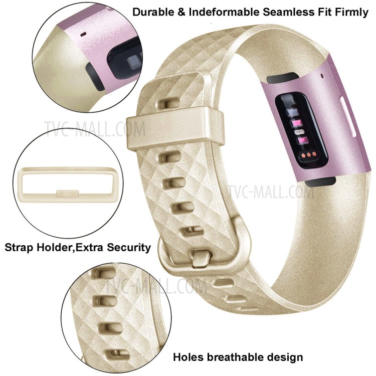 Metal-like Color Silicone Watch Replacement Strap, Size S for Fitbit Charge 3 - Champagne Gold-2