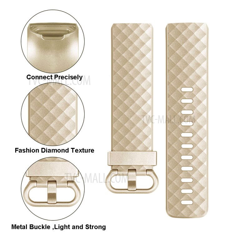 Metal-like Color Silicone Watch Replacement Strap, Size S for Fitbit Charge 3 - Champagne Gold-4