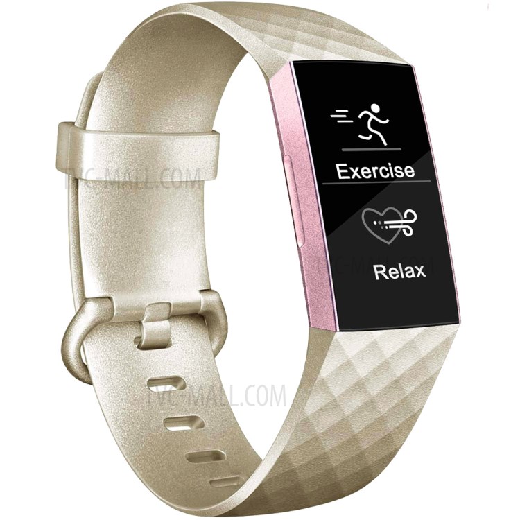 Metal-like Color Silicone Watch Replacement Strap, Size S for Fitbit Charge 3 - Champagne Gold-6