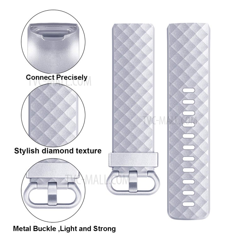 Métal Comme La Couleur Bracelet De Remplacement De La Montre De Silicone, Taille L Pour La Charge De Fitbit 3 - Argent-2