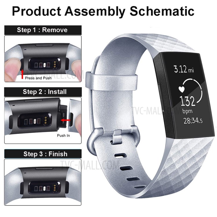 Métal Comme La Couleur Bracelet De Remplacement De La Montre De Silicone, Taille L Pour La Charge De Fitbit 3 - Argent-4