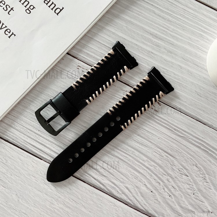 Véritable Décor De Couture En Cuir Bracelet À Puce Pour OPPO Montre 41mm - Noir-1