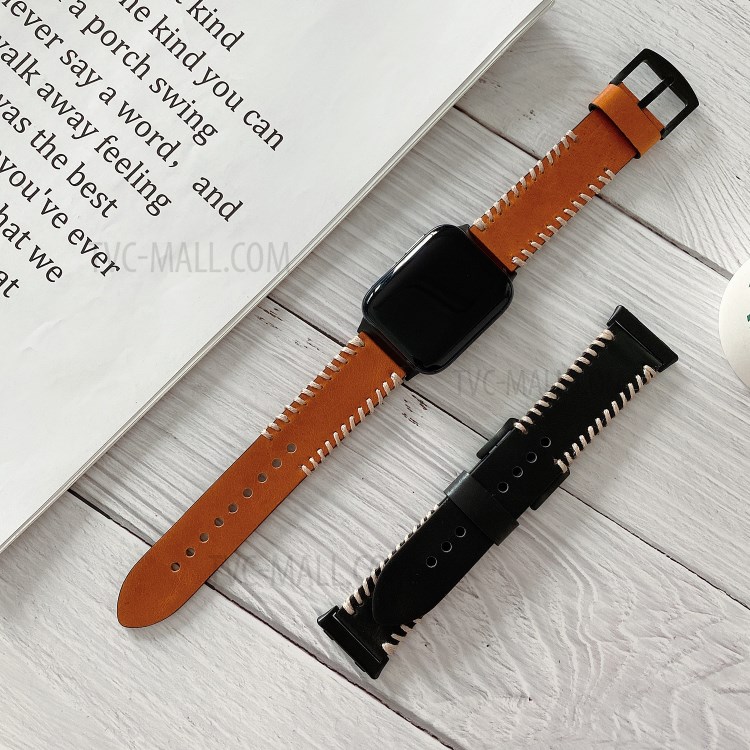 Véritable Décor De Couture En Cuir Bracelet À Puce Pour OPPO Montre 41mm - Noir-5