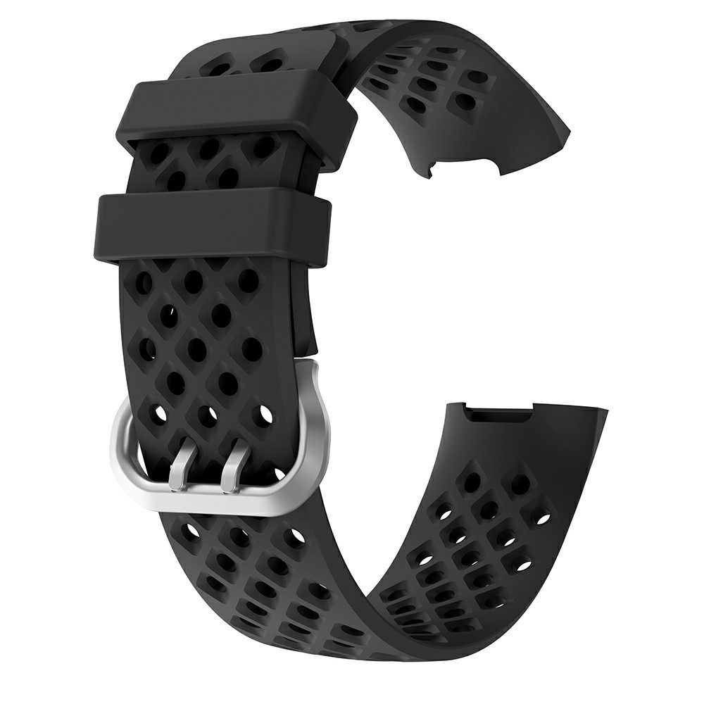 Square Holes Small Size Silicone Watch Band for Fitbit Charge 4/3 - Black-1