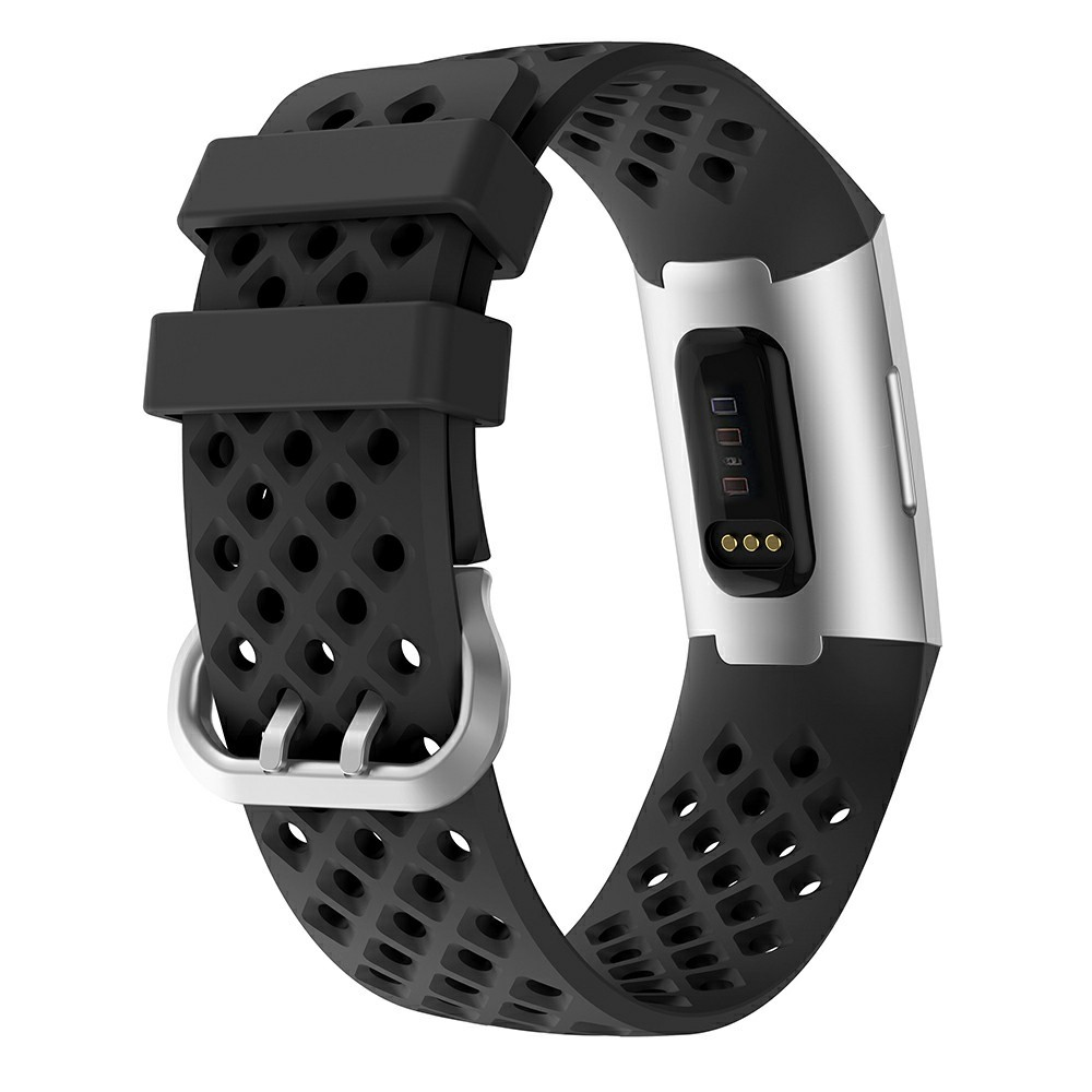 Square Holes Small Size Silicone Watch Band for Fitbit Charge 4/3 - Black-2