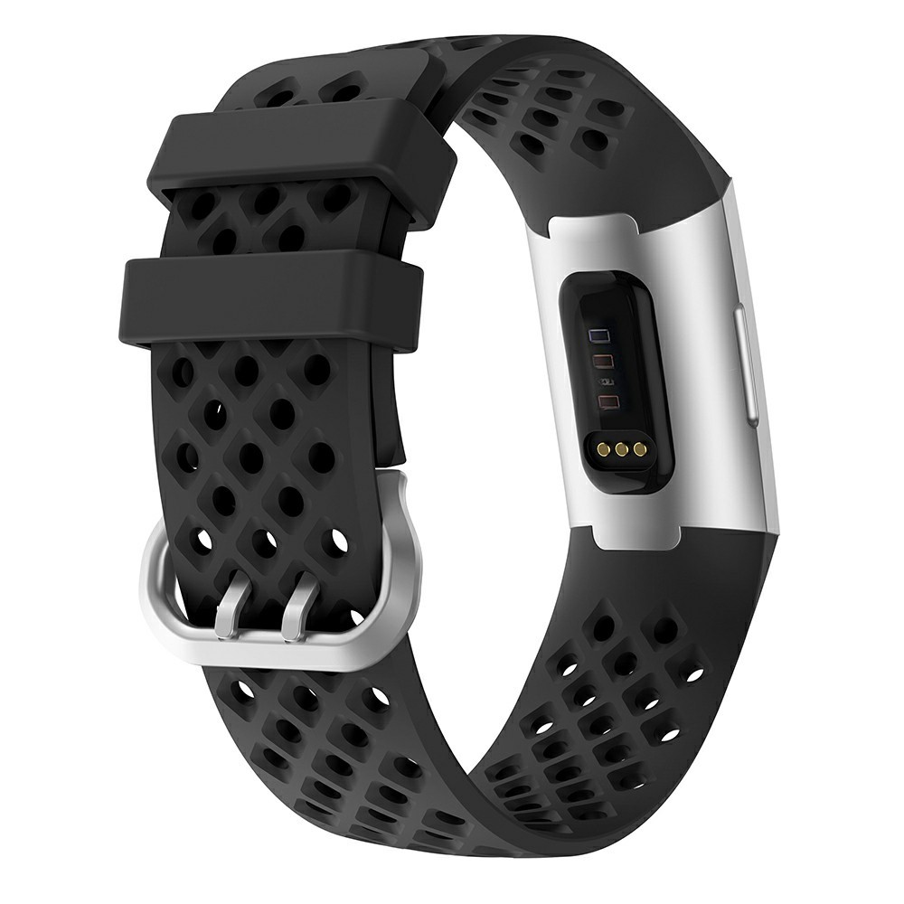 Square Holes Small Size Silicone Watch Band  for Fitbit Charge 4/3 - Black-2