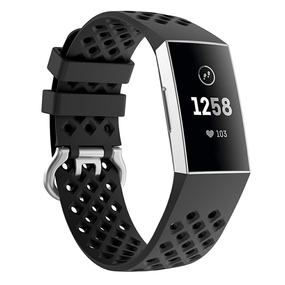 Square Holes Small Size Silicone Watch Band for Fitbit Charge 4/3 - Black-3